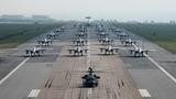 Fully armed aircraft from the 18th Wing conduct an elephant walk during an exercise at Kadena Air Base, Japan, April 12, 2017, photo by SrA John Linzmeier/U.S. Air Force