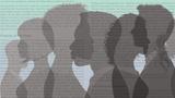 Human silhouettes against the backdrop of an application for a national security job, image adapted from Melitas/Getty Images and Office of Personnel Management