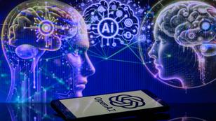 The OpenAI logo displayed on a smartphone in front of an illustration of AI brains, in Brussels, Belgium, January 2, 2024, photo illustration by Jonathan Raa/NurPhoto/Reuters