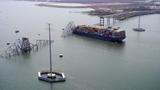The Dali cargo vessel which crashed into the Francis Scott Key Bridge, causing it to collapse in Baltimore, Maryland, March 26, 2024, photo by Maryland National Guard via Reuters