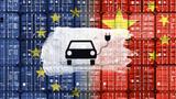 Shipping containers with Chinese and European flags and an electronic vehicle symbol depicting EU punitive tariffs on Chinese EVs, image by Christian Ohde/IMAGO via Reuters