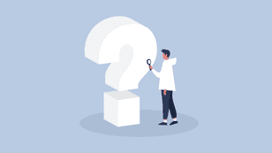 Illustration concept of a male holding a magnifying to a question mark representing frequently asked questions. 